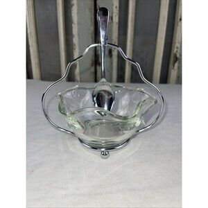 SHEFFIELD, England Vintage Condiment Set, 8" H x 6" W Glass-Chrome 3pcs.